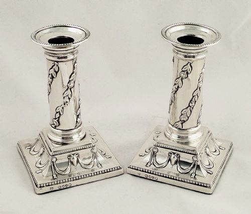 Pair of Antique Victorian Sterling Silver Candlesticks 1884