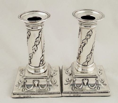 fig 1. Pair of Antique Victorian Sterling Silver Candlesticks 1884