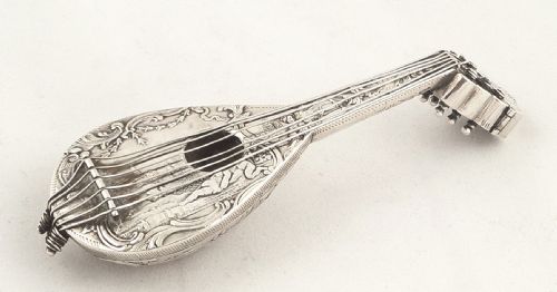 Antique Victorian Sterling Silver 'Lute/mandolin' Perfume Bottle 1897
