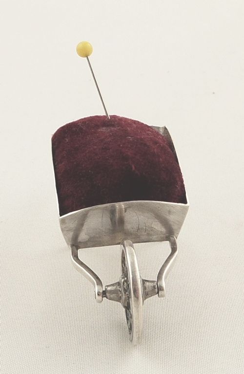 fig 1. Antique Edwardian Sterling Silver Wheelbarrow Pin Cushion 1908
