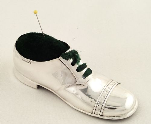 Large Antique Sterling Silver Shoe Pin Cushion 1912