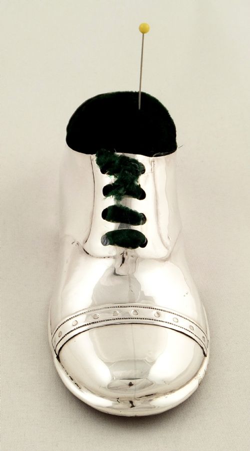 fig 1. Large Antique Sterling Silver Shoe Pin Cushion 1912