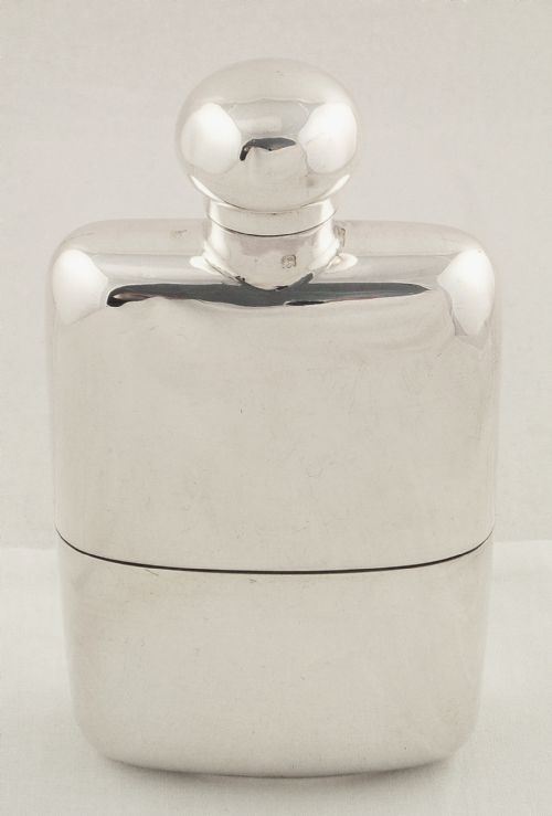 Antique Sterling Silver Hip Flask with Cup 1918 - Brooke & Son, Edinburgh