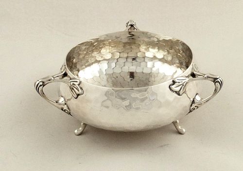 Antique Arts & Crafts Sterling Silver Bowl with 3 Handles 1912