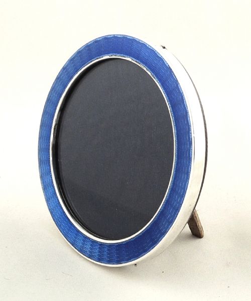 fig 1. Antique Sterling Silver & Blue Enamel Photo Frame - Mappin & Webb 1921