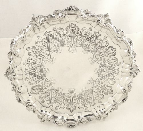 Antique George II Sterling Silver 10" Tray/salver 1749