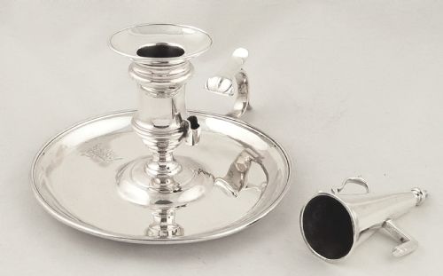 fig 1. Antique George III Sterling Silver Chamberstick 1768 - Armorial Crest
