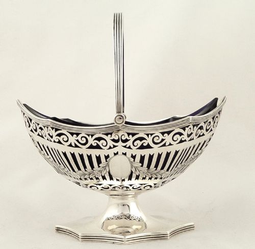 Antique Edwardian Sterling Silver Shaped Basket with Liner - 1906
