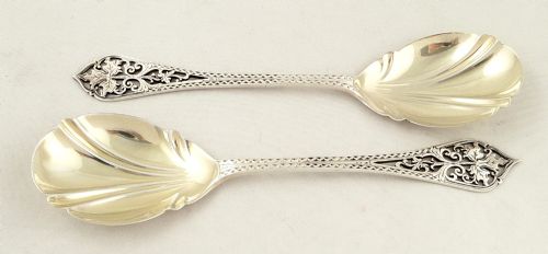 fig 1. Super Pr of Antique Sterling Silver Serving Spoons in Case - 1925
