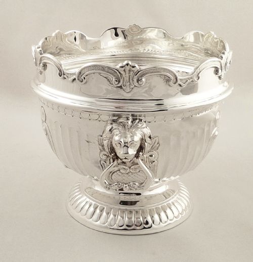 fig 1. Super Antique Edwardian Sterling Silver Pedestal Bowl - 1904 - Lion Head Handles