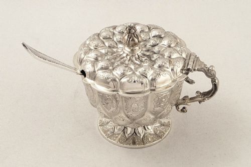 fig 1. Unusual Antique Sterling Silver Mustard & Spoon 1911