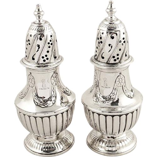 Pr Antique Victorian Sterling Silver Peppers 1887
