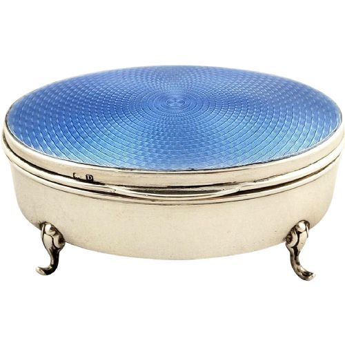 Antique Silver & Blue Enamel Trinket Box 1928