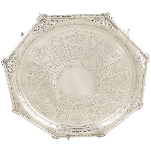 Antique Victorian Hexagonal 12" Silver Plated Tray / Salver C1880