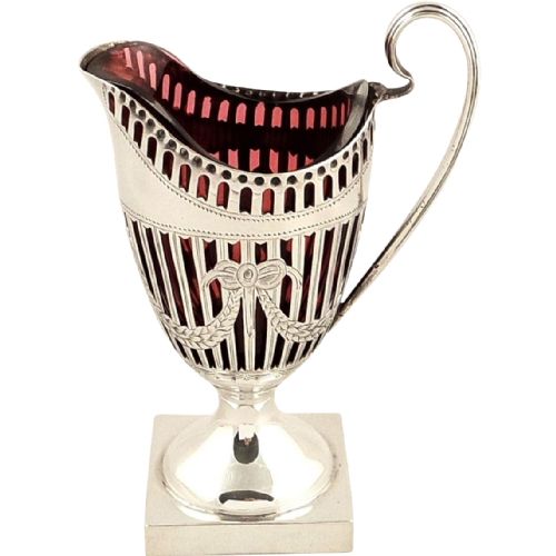 Antique Victorian Silver Jug with Cranberry Glass Liner 1896