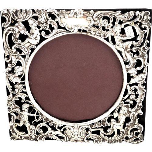 Antique Sterling Silver Photo Frame 1900 - Cherubs/angels with Books