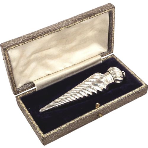 Antique Victorian Sterling Silver Perfume Bottle in Case 1884