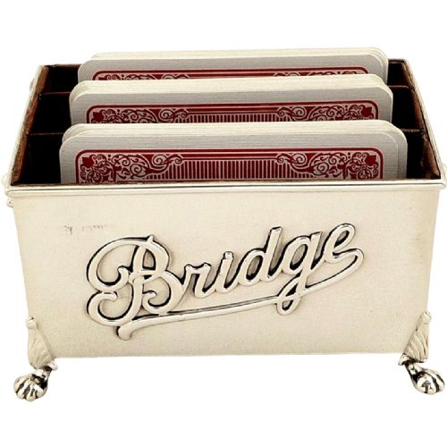 Antique Edwardian Sterling Silver 'Bridge' Playing Card Box 1907