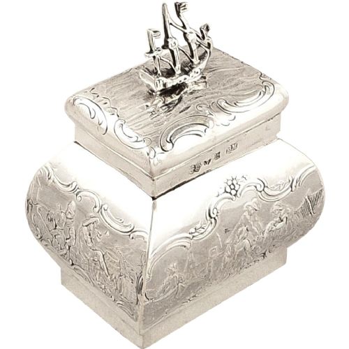 Antique Victorian Sterling Silver Caddy with Ship 1891