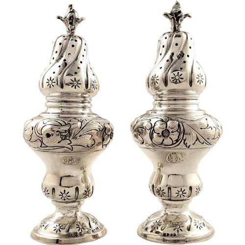 Pr Antique Victorian Sterling Silver Peppers 1891