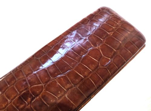 fig 1. Antique Victorian Crocodile Leather 2 Tube Cigar Case c1880