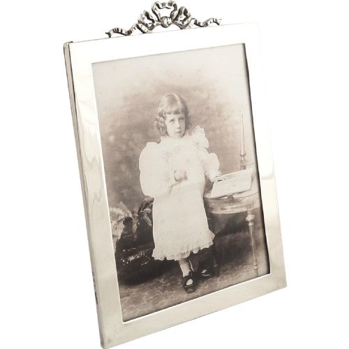 Antique Victorian Sterling Silver 7" Bow/ribbon Photo Frame 1898