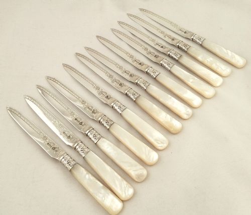 fig 1. Antique 24 Piece Silver & Mother of Pearl Canteen of Cutlery 1898 - Mappin Brothers