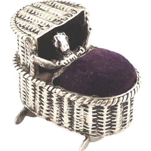 Unusual Victorian Silver Cradle/crib with Baby Pin Cushion 1896