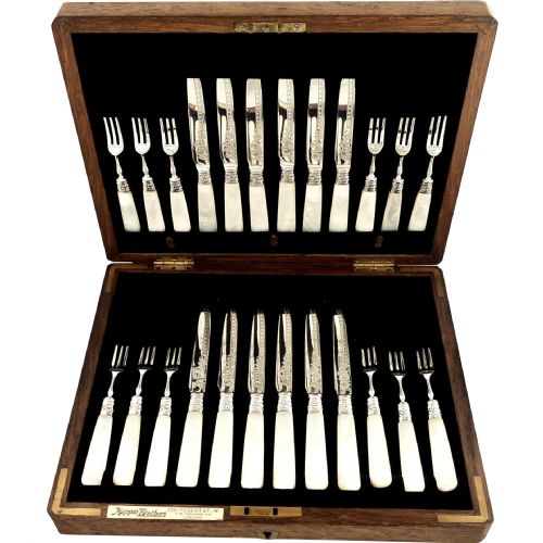 Antique 24 Piece Silver & Mother of Pearl Canteen of Cutlery 1898 - Mappin Brothers