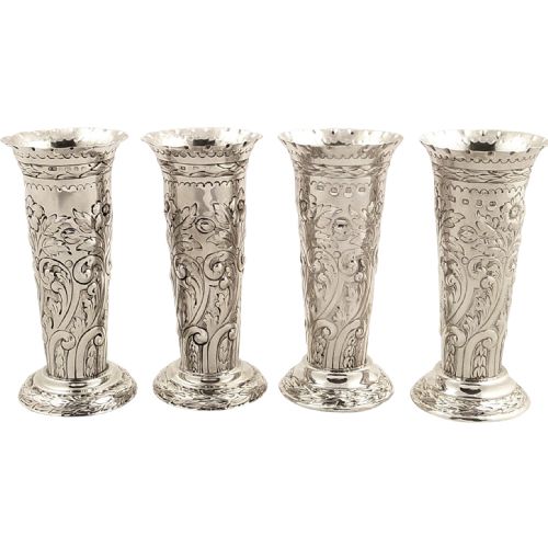 Super Set of 4 Antique Victorian Silver Vases 1899