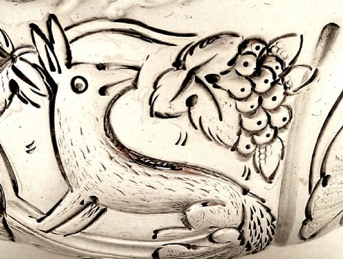 fig 1. Antique Sterling Silver Bowl/Dish 1930 - Dogs, Fish, Birds