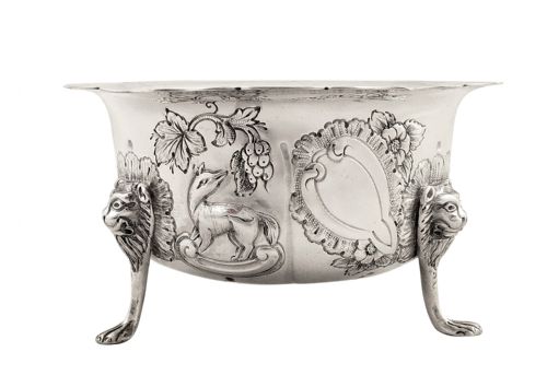 Antique Edwardian Sterling Silver Bowl - 1905 - Dogs, Fish, Birds