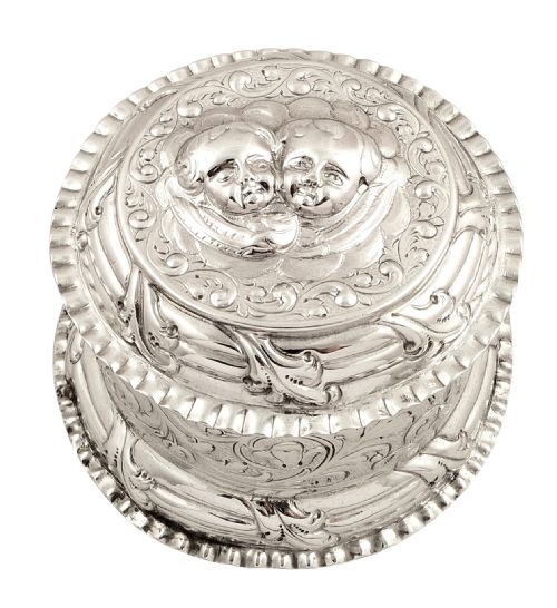 Large Antique Victorian Sterling Silver Box - 1877 - Cherubs