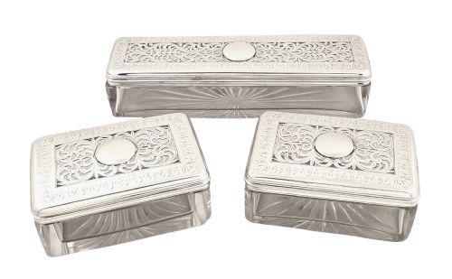 Set 3 Georgian Sterling Silver & Glass Vanity Jars 1826