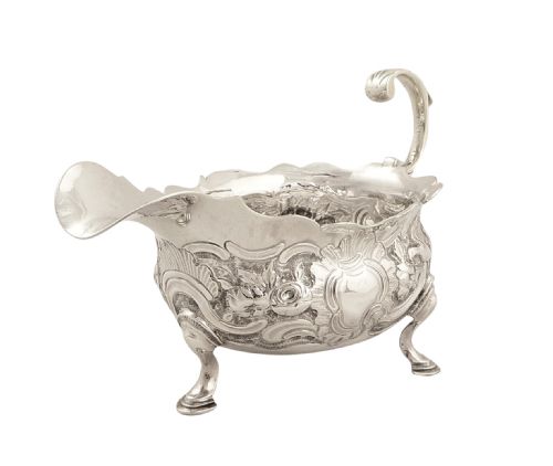 Antique George Ll Sterling  Silver Sauce Boat / Jug - 1747 Birds