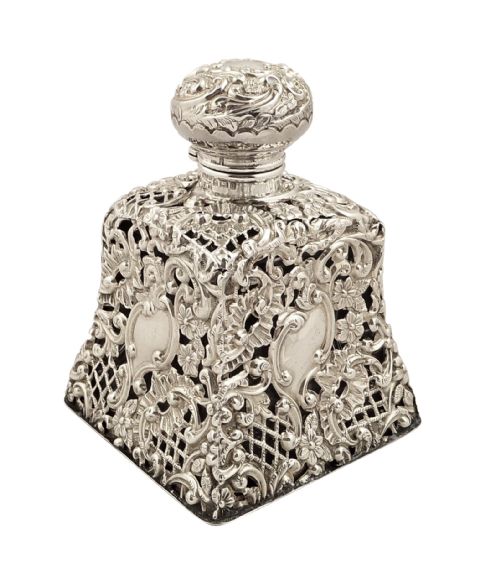 Antique Edwardian Sterling Silver & Glass Perfume Bottle 1903