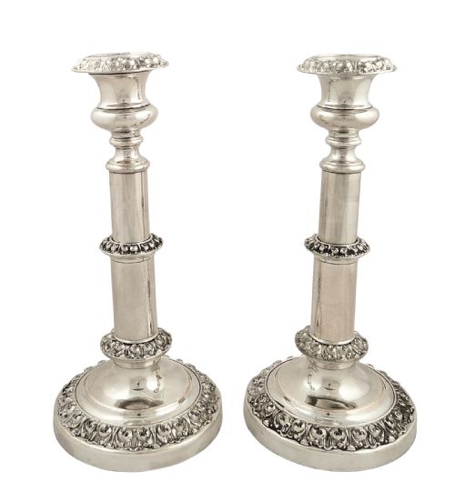 fig 1. Pair of Antique Georgian Sheffield Plated Telescopic Candlesticks