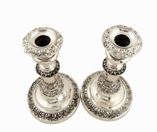 fig 2. Pair of Antique Georgian Sheffield Plated Telescopic Candlesticks