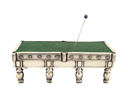 fig 1. Unusual Antique Sterling Silver Snooker / Billiards Table Pin Cushion 1910