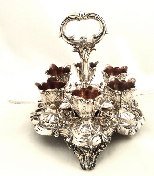 fig 1. Superb Antique Regency Sheffield Plate Egg Cruet for Six c.1820