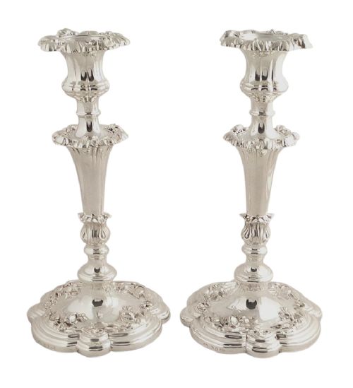 Super Pr of Antique William IV Sterling Silver 10" Candlesticks 1834