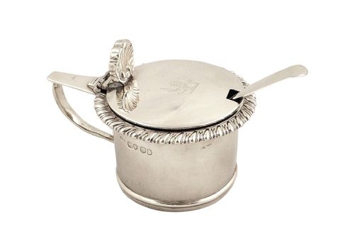 Super Antique Georgian Sterling Silver Mustard Pot & Liner - 1829