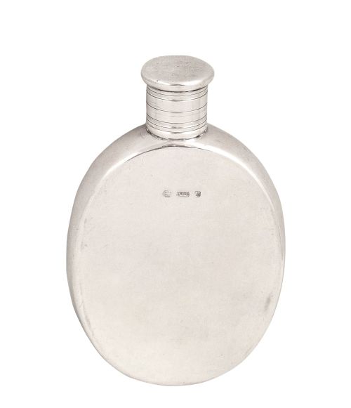 fig 1. Antique Victorian Sterling Silver Hip Flask with Crest 1860