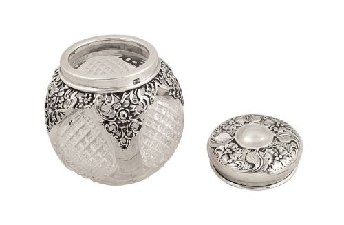 fig 1. Super Antique Art Nouveau Sterling Silver & Glass Vanity Jar 1903