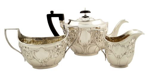 Super Antique Edwardian Sterling Silver 3 Piece Teaset 1903