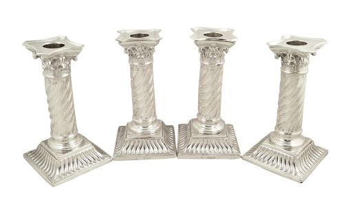 Set 4 Antique Victorian Sterling Silver Candlesticks