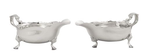 Pr Antique Victorian Sterling Silver Sauce Boats / Jugs 1899