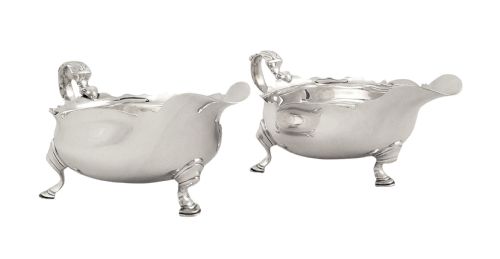 fig 1. Pr Antique Victorian Sterling Silver Sauce Boats / Jugs 1899