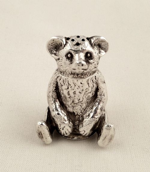 fig 1. Antique Edwardian Sterling Silver Novelty Bear Pepper Pot 1909