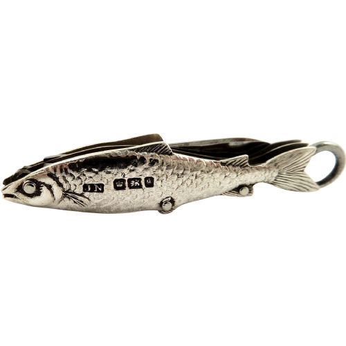 Antique Victorian Sterling Silver Folding 'Fish' Fruit/pen Knife 1899